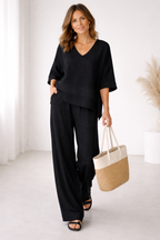 Willow | Women's Wide-Leg Two-Piece Lounge Set with Asymmetric Hem Top