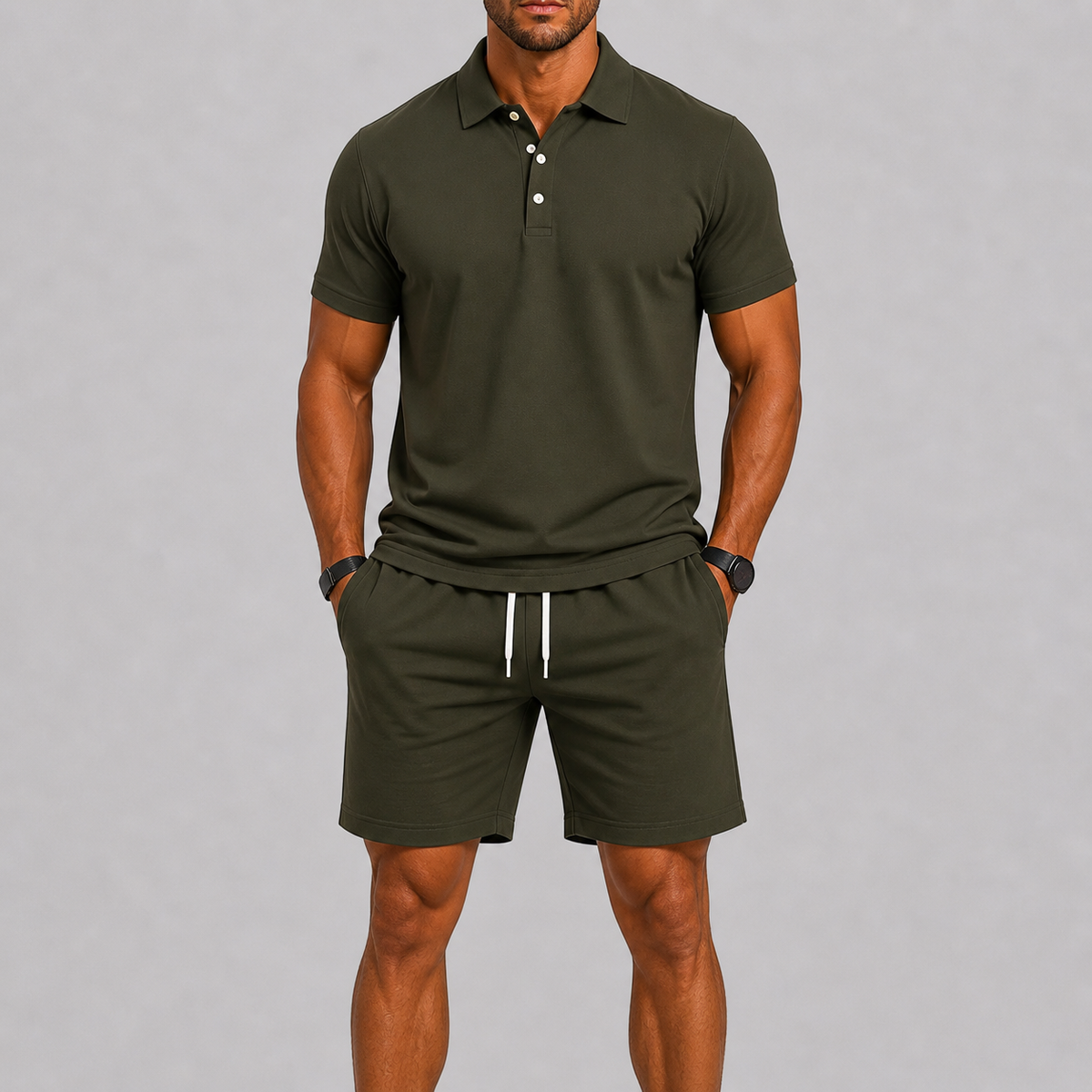 Thijs | Men's Polo and Shorts Set with Drawstring Waist