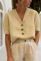 Catelijn | Women's V-Neck Short Sleeve Button-Down Blouse
