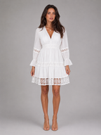 Sibylle | Women's Lace Trim V-Neck Tiered Midi Dress