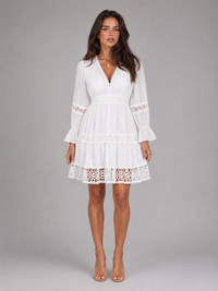 Sibylle | Women's Lace Trim V-Neck Tiered Midi Dress