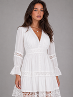 Sibylle | Women's Lace Trim V-Neck Tiered Midi Dress