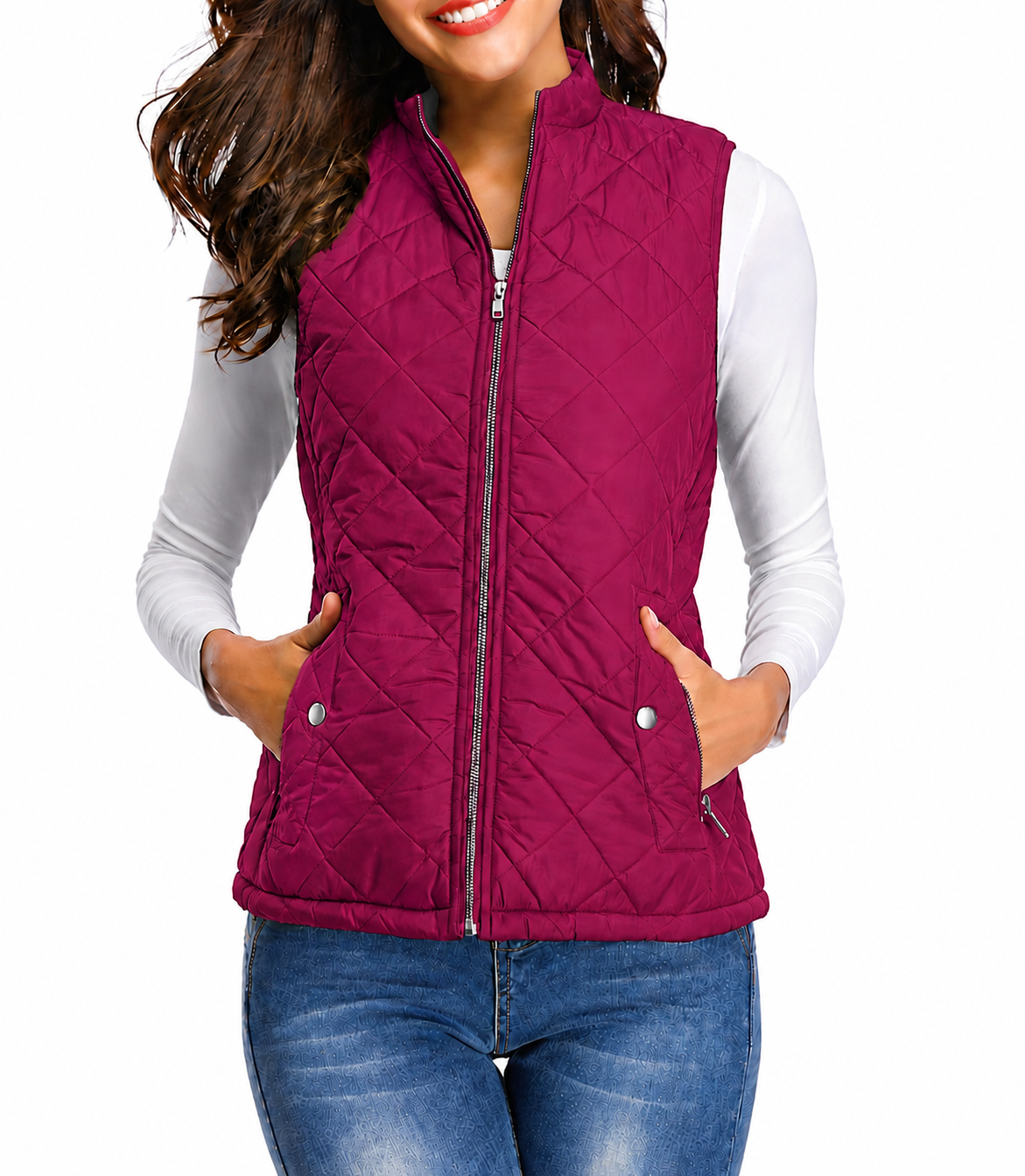 Sabina | Women's Quilted Zip-Front Vest with Stand Collar