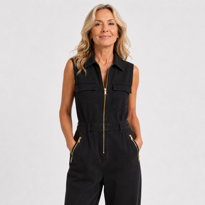 Sterre | Women's Sleeveless Utility Jumpsuit with Gold-Tone Zip