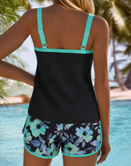 Wybrig | Women's Textured Tankini Set with Contrast Trim