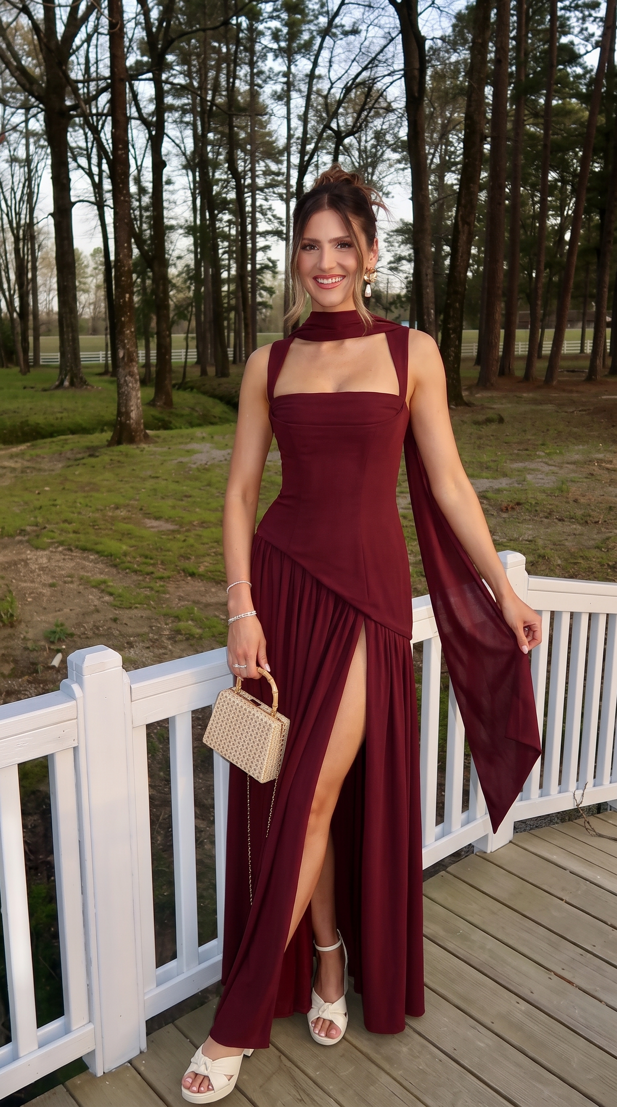 Annelise | Women's Square Neck Maxi Dress with Thigh Split