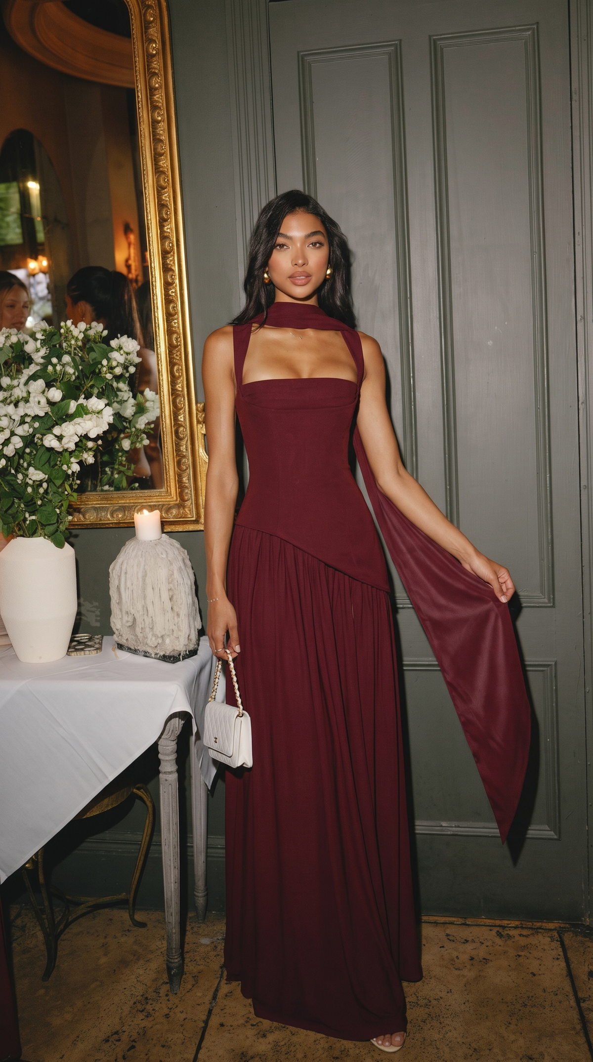 Annelise | Women's Square Neck Maxi Dress with Thigh Split