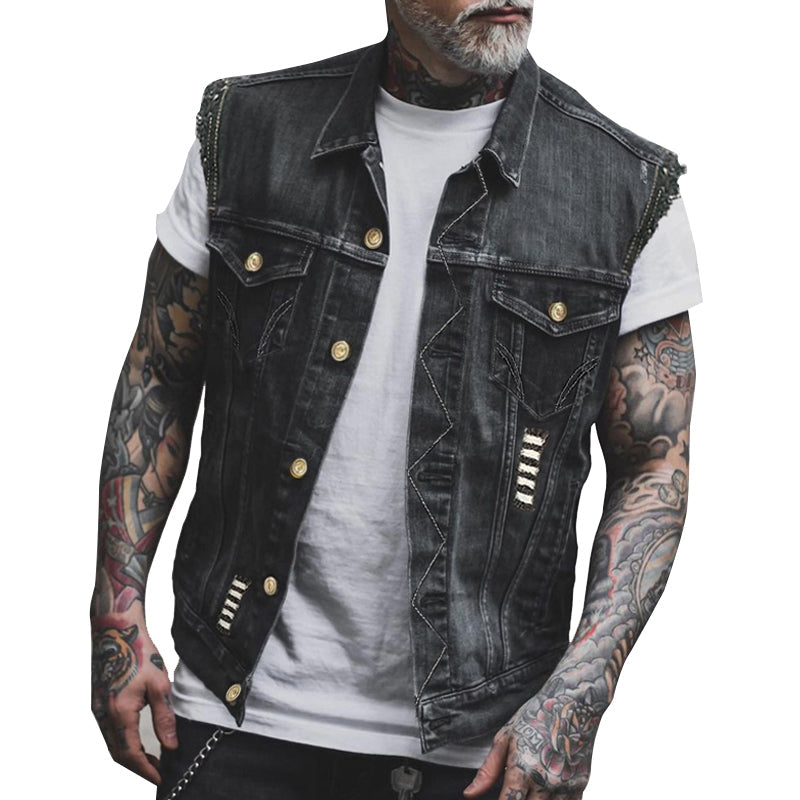 Beau | Men's Sleeveless Denim Vest with Button Front