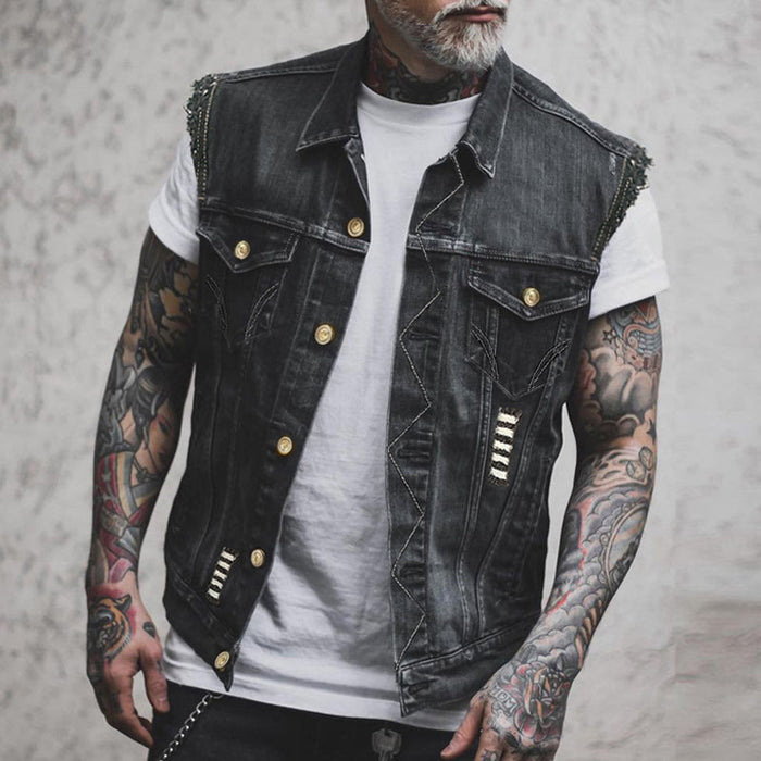 Beau | Men's Sleeveless Denim Vest with Button Front