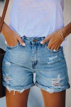Aliette | Women's High-Waist Denim Shorts with Fringe Hem