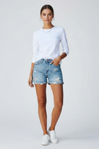 Aliette | Women's High-Waist Denim Shorts with Fringe Hem