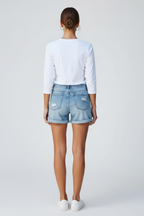 Aliette | Women's High-Waist Denim Shorts with Fringe Hem
