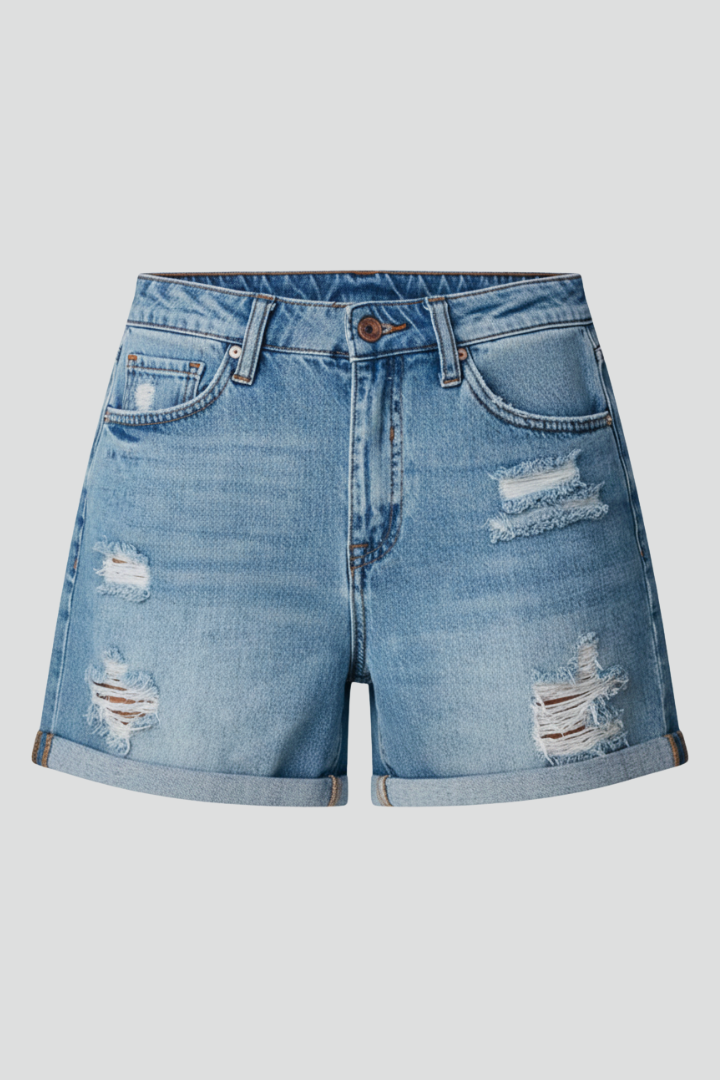 Aliette | Women's High-Waist Denim Shorts with Fringe Hem