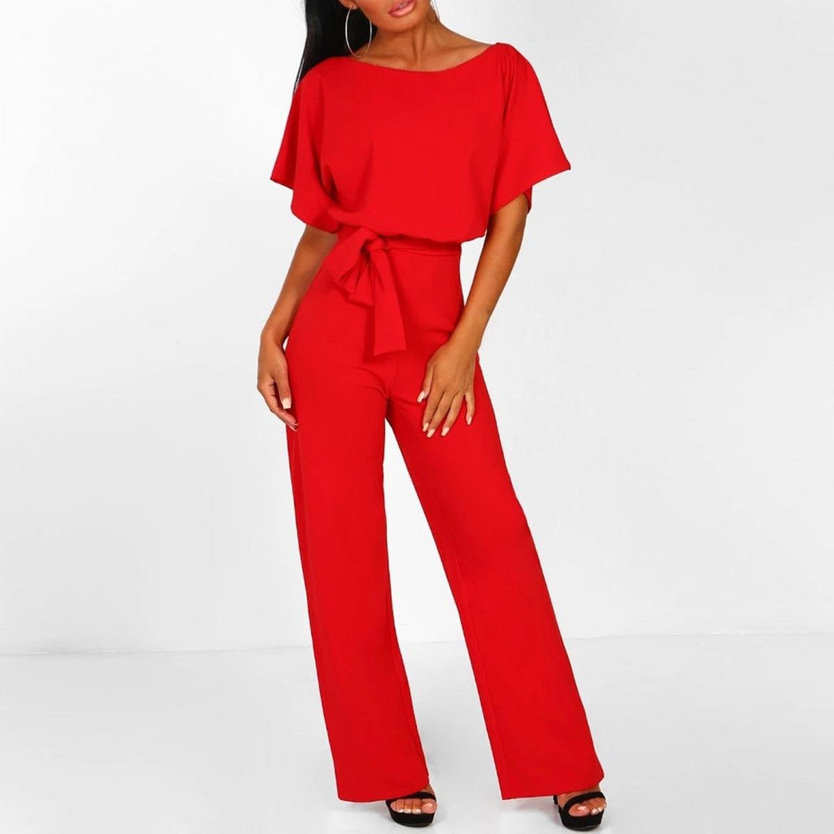 Flore | Women's Belted Short Sleeve Jumpsuit