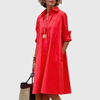 Zora | Women's Relaxed Pocket Midi Dress with Tie Waist