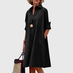 Zora | Women's Relaxed Pocket Midi Dress with Tie Waist