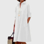 Zora | Women's Relaxed Pocket Midi Dress with Tie Waist