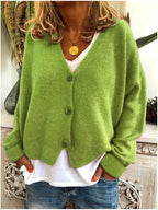 Valentine | Women's V-Neck Button-Front Ribbed Long Sleeve Cardigan