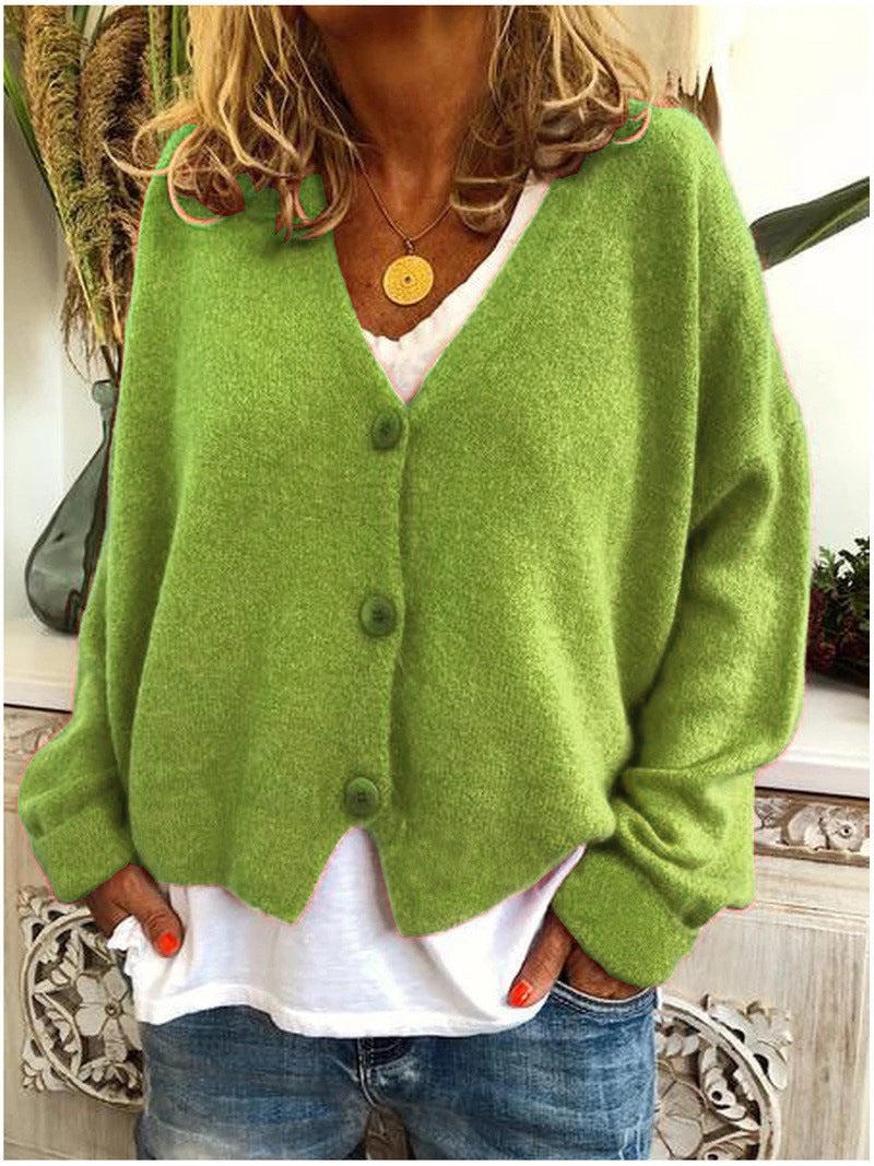 Valentine | Women's V-Neck Button-Front Ribbed Long Sleeve Cardigan