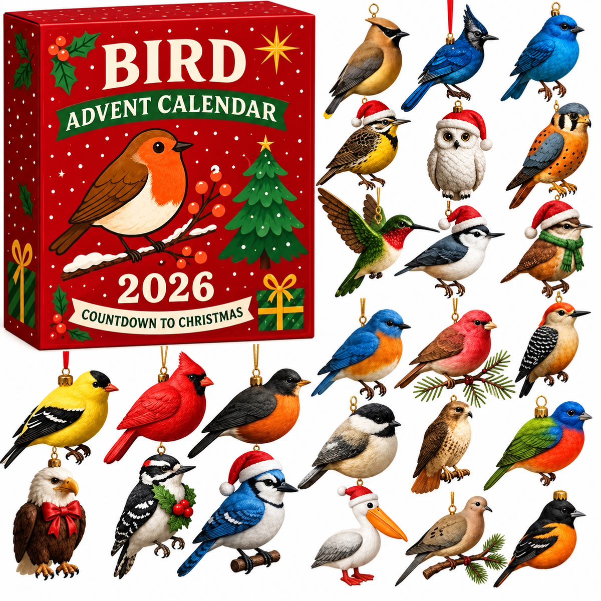 Clementina | Bird Ornament Advent Calendar Christmas Gift Set