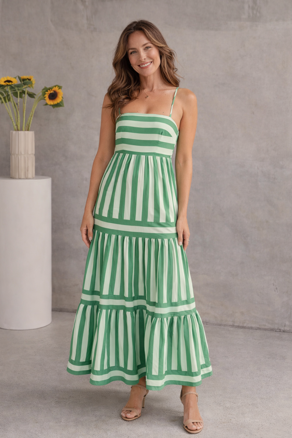 Ulla | Women's Striped Maxi Dress with Boat Neck