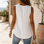 Isbeth | Women's V-Neck Button-Front Sleeveless Tank Top