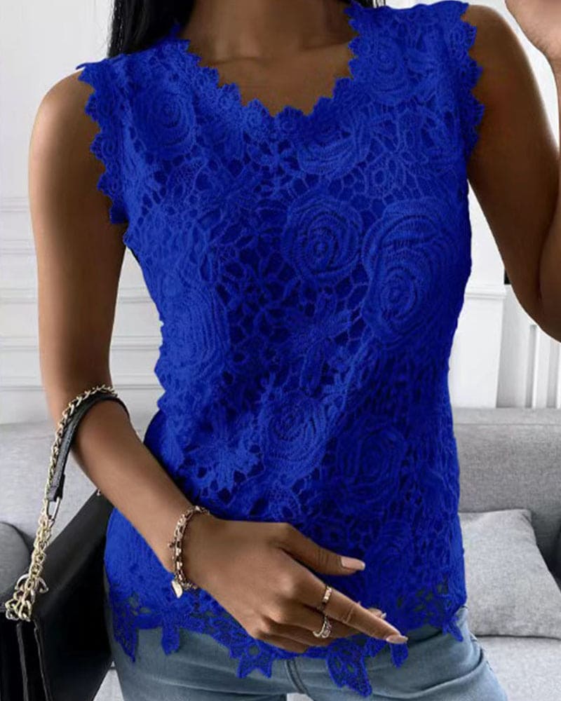 Dorlies | Women's Lace Tank Top with Scalloped Hem