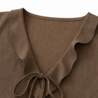 Leontine | Women's Ruffle V-Neck Peplum Blouse with Bow Tie