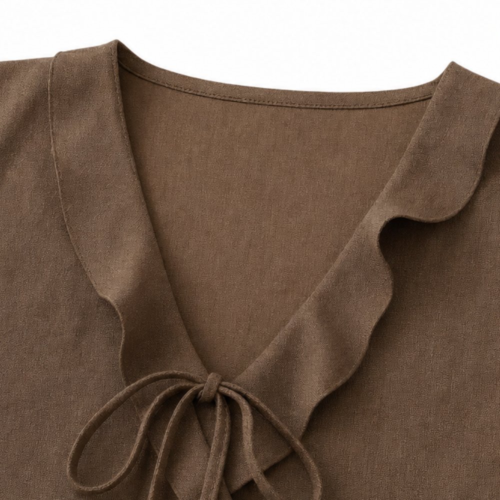 Rikke | Women's Ruffle V-Neck Peplum Blouse with Bow Tie