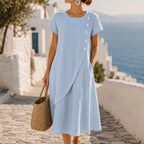 Leah | Asymmetric Button Midi Dress with Pockets for Women