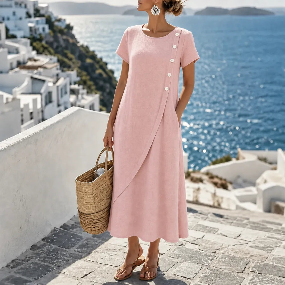 Leah | Asymmetric Button Midi Dress with Pockets for Women