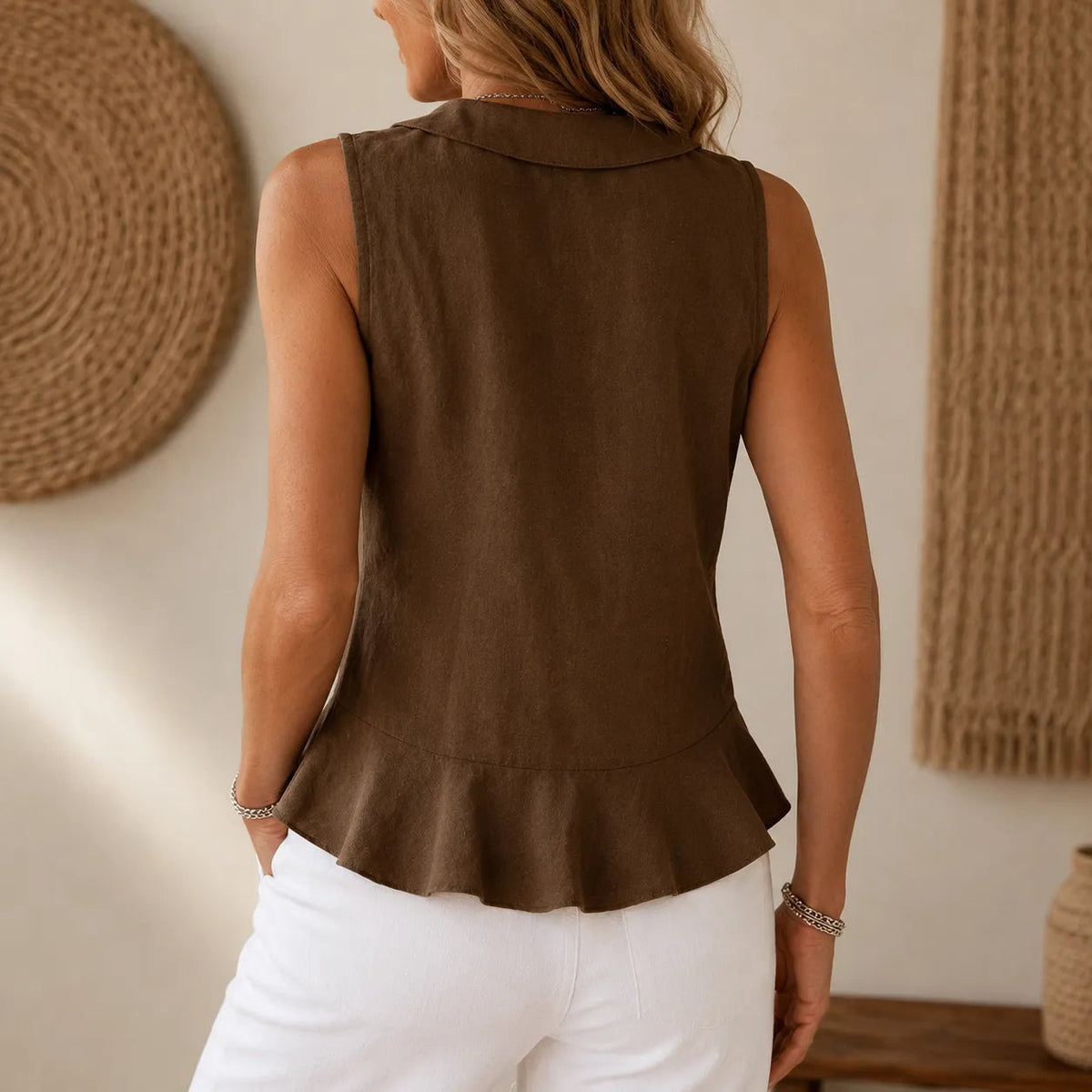 Leontine | Women's Ruffle V-Neck Peplum Blouse with Bow Tie