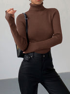 Stylish Ribbed Turtleneck Spring Sweater for Women