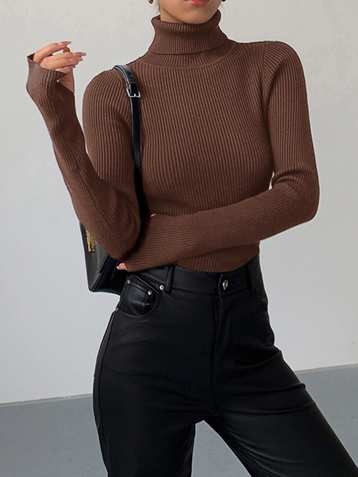 Stylish Ribbed Turtleneck Spring Sweater for Women