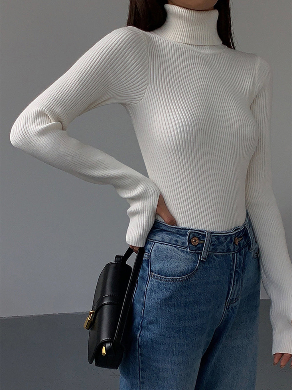 Stylish Ribbed Turtleneck Spring Sweater for Women