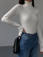 Stylish Ribbed Turtleneck Spring Sweater for Women