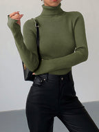 Stylish Ribbed Turtleneck Spring Sweater for Women