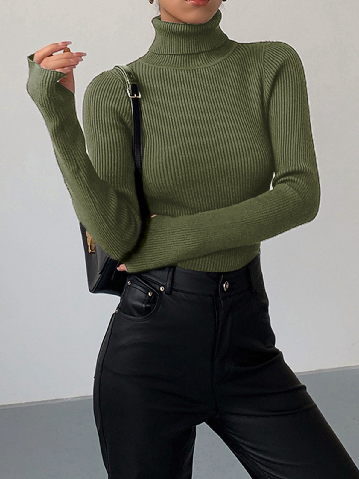 Stylish Ribbed Turtleneck Spring Sweater for Women