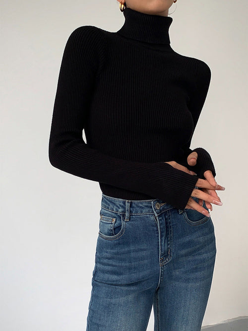Stylish Ribbed Turtleneck Spring Sweater for Women