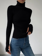 Stylish Ribbed Turtleneck Spring Sweater for Women