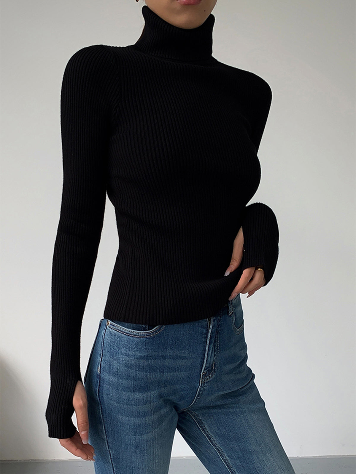 Stylish Ribbed Turtleneck Spring Sweater for Women