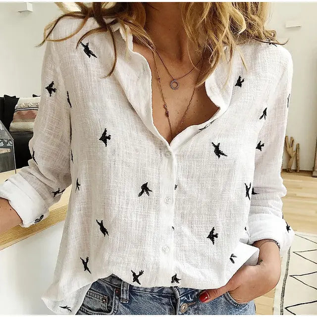 Bernadette | Women's Button-Front Collared Long Sleeve Blouse