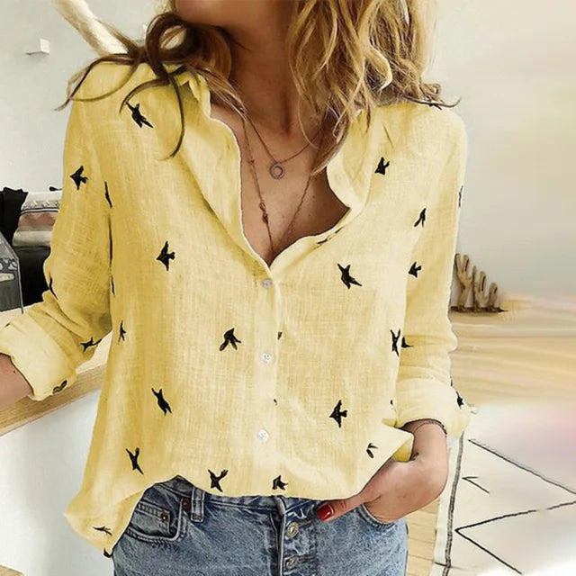 Bernadette | Women's Button-Front Collared Long Sleeve Blouse