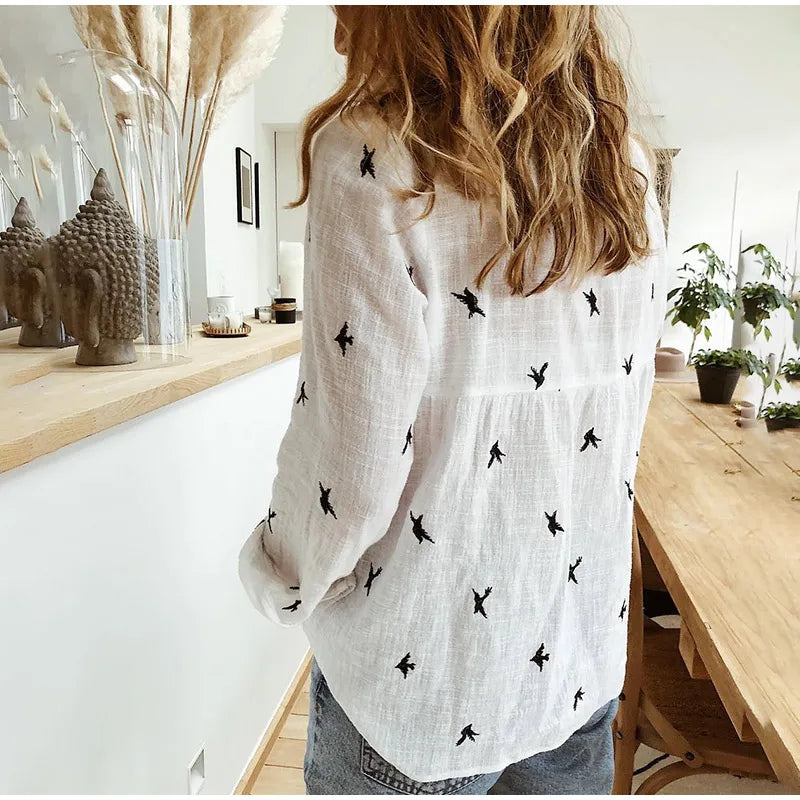 Bernadette | Women's Button-Front Collared Long Sleeve Blouse