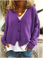 Valentine | Women's V-Neck Button-Front Ribbed Long Sleeve Cardigan