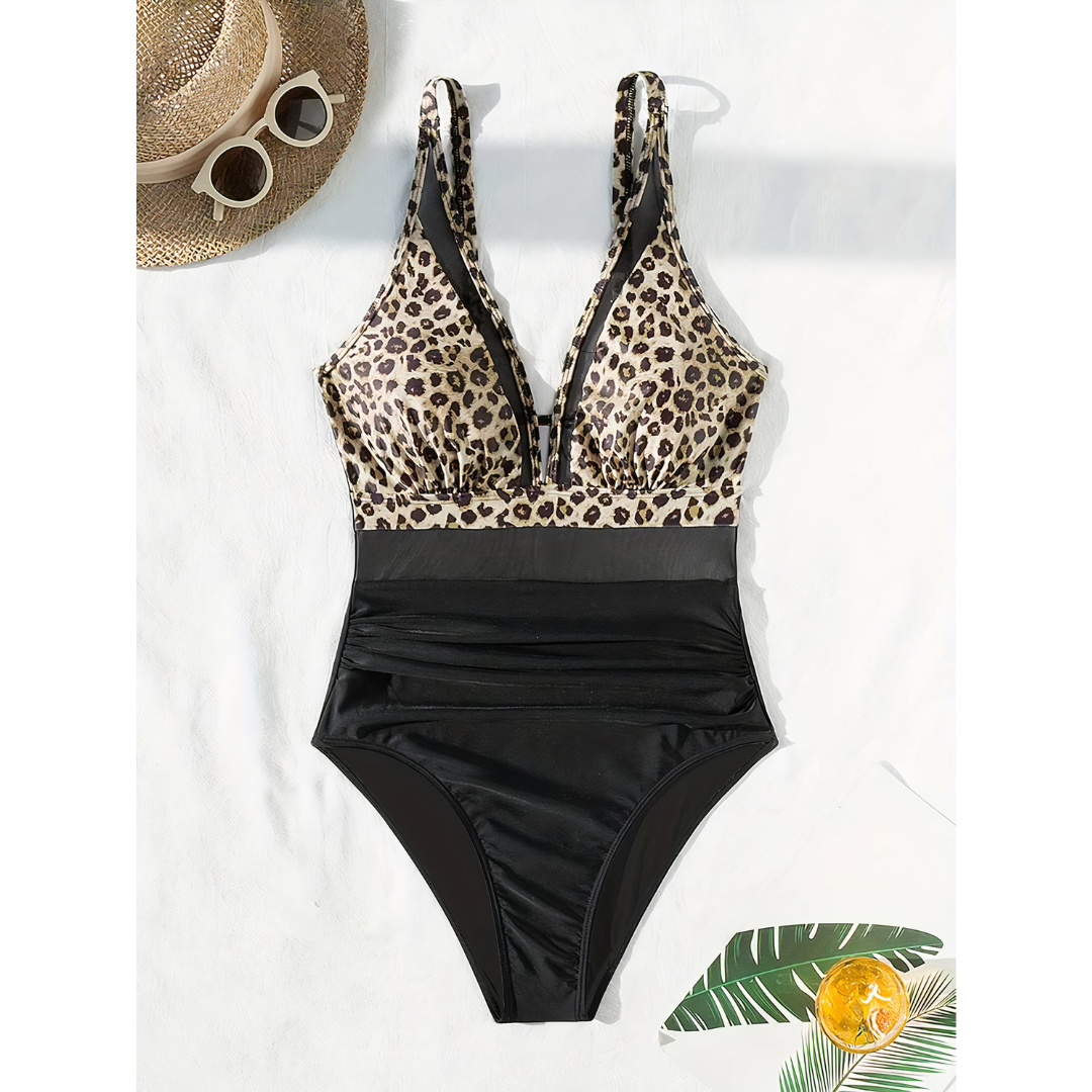 Allegra | Women's High-Waisted Push-Up One-Piece Swimsuit with Mesh Trim