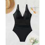Allegra | Women's High-Waisted Push-Up One-Piece Swimsuit with Mesh Trim