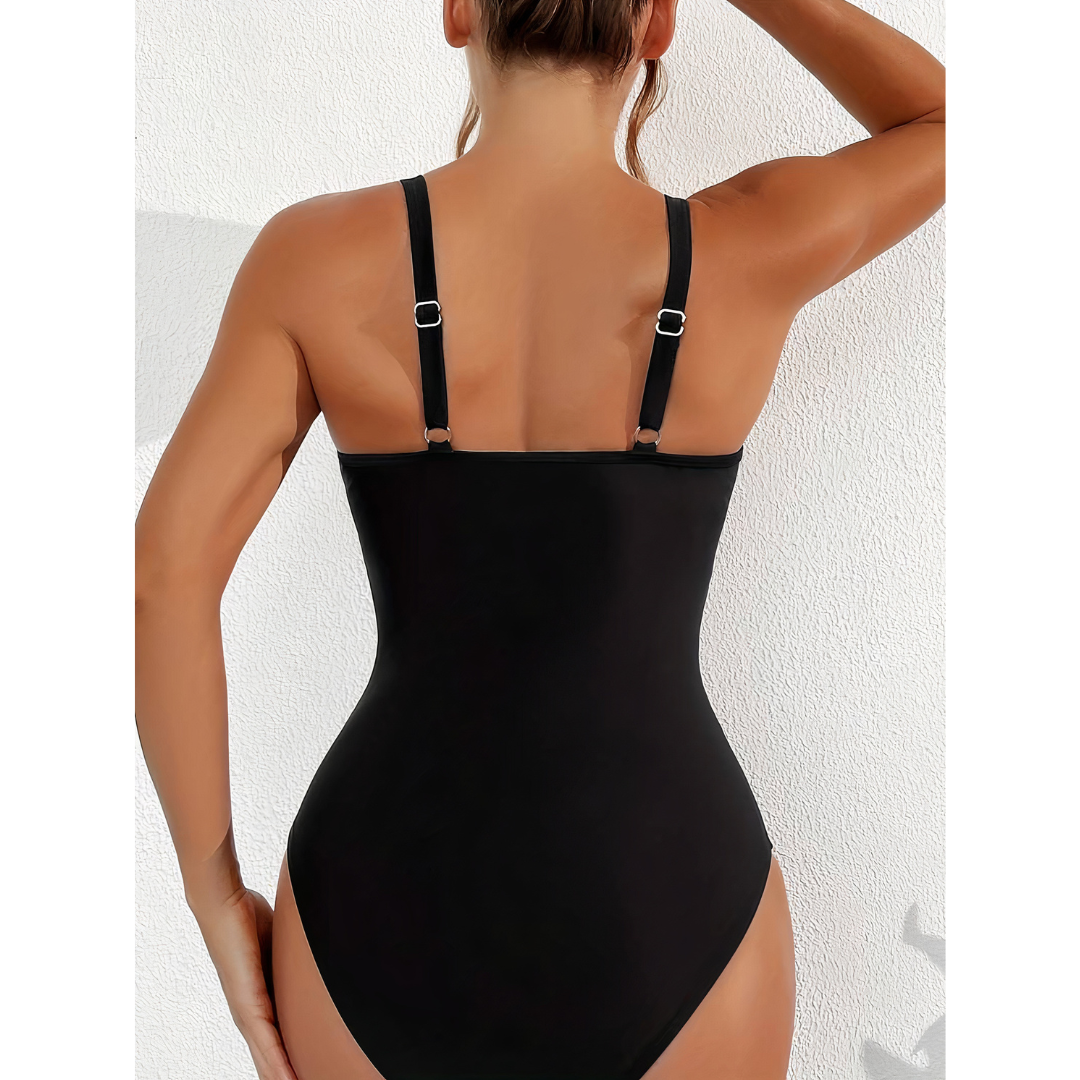 Allegra | Women's High-Waisted Push-Up One-Piece Swimsuit with Mesh Trim