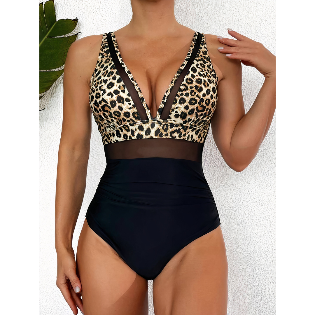 Allegra | Women's High-Waisted Push-Up One-Piece Swimsuit with Mesh Trim