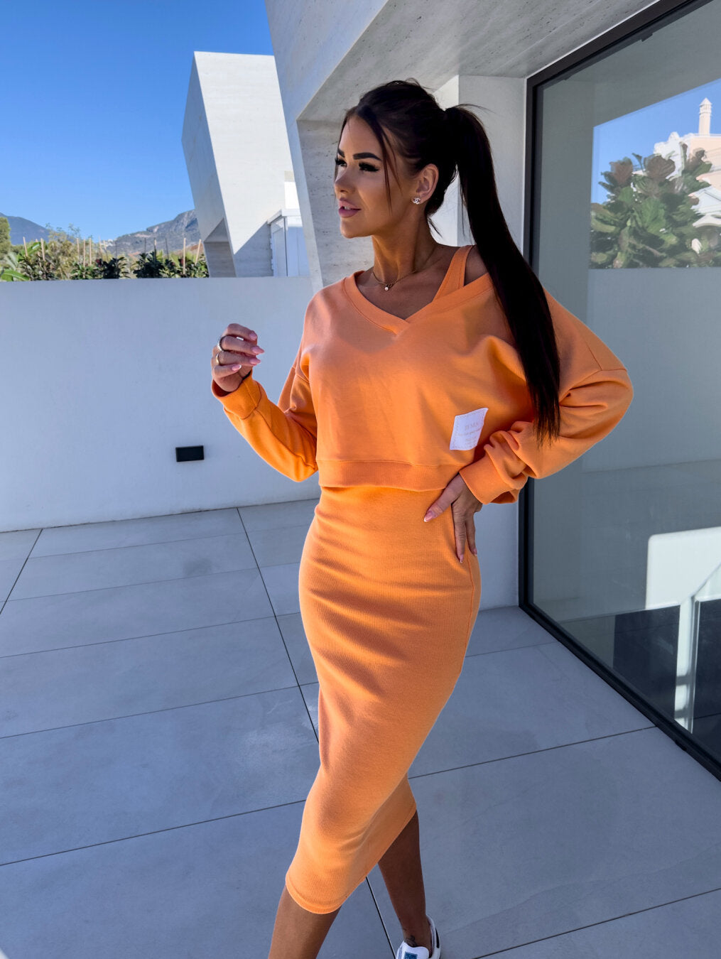 Annelies | Women's Round Neck Sweatshirt and Sleeveless Dress Set